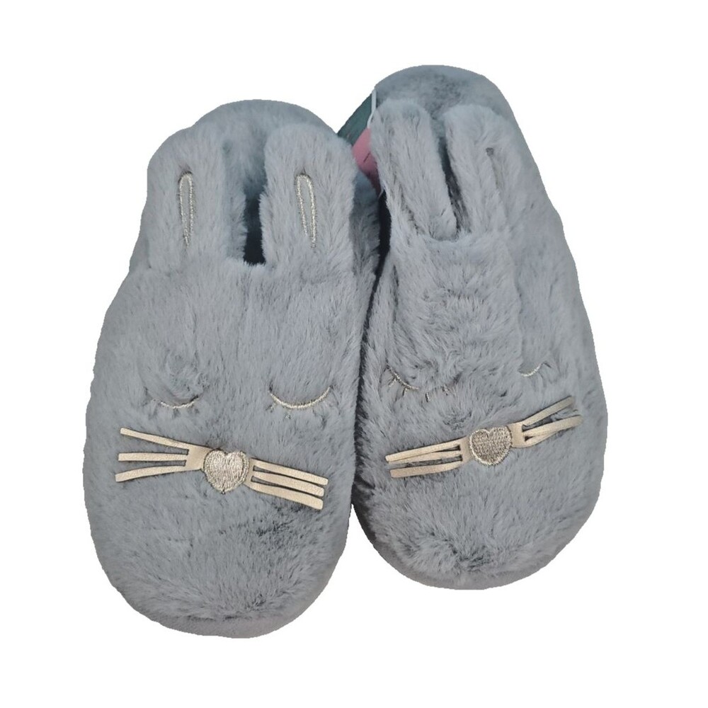 Caramella Bubble Bunny SlipperFuzzy Women 9 Light Gray Flat Slip On Hard Sole